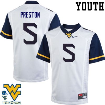 Youth West Virginia Mountaineers NCAA #5 Xavier Preston White Authentic Nike Stitched College Football Jersey VJ15Z67IK